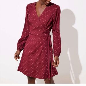 LOFT Red A-Line Wrap Dress with Sleeves